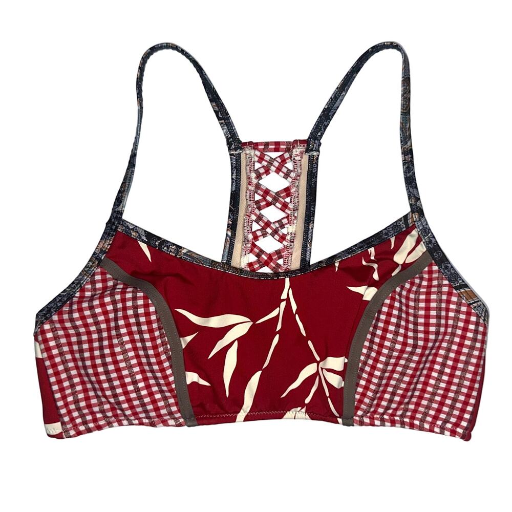 Kuleana Leaf Gingham Bikini Top Size Medium